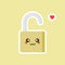 open padlock icon. safe secure padlock kawaii character. Smiling padlock color icon. Reliable password. Protection, security. Easy