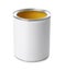 Open paint can on white background