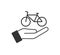 Open palm and bike icon. Hand and bycicle symbol. Sign offer race vector