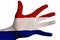 Open palm with the image of the flag of the Netherlands. Multipurpose concept