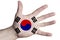 Open palm with the image of the flag of South Korea. Multipurpose concept