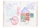 Open passport with stamps