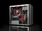 open PC case with internal parts motherboard cooler video card p