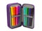 Open pencil box with crayons isolated