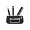 Open pencil case black glyph icon. Stationery concept. School supplies. Sign for web page, mobile app, banner, social