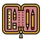 Open pencil case icon, outline style