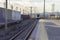 Open perspective shot of suburb train at railway station