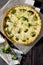 Open pie quiche Lauren with broccoli and cheese, selective focus