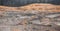 Open pit mine industry panoramic photo of workflow of machines