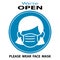 We are Open please wear  face mask. vector illustration of small business owner