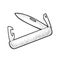 Open pocket jackknife with folding blades. Vector engraving