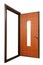 Open powerful metal safe-door with natural wood paneling