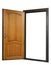 Open powerful metal safe-door with natural wood paneling