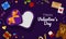 Open purple heart gift box, Valentineâ€™s day banner