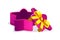 Open purple star shaped gift box for games