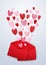 Open red envelope with cute hearts Valentines day