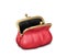 Open red leather purse, female bag. Clipping path included