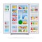 Open refrigerator filled with product flat isolated