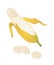 Open Ripe Cultivated Banana on White Background