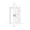 Open room door. vector simple line cartoon. Isolated graphic illustration. Interior wooden open door