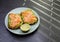 Open sandwich with dark rye bread, avocado and salmon. Gourmet snack