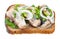 Open sandwich salted herring and onion isolated