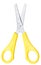 Open school scissors with yellow handles isolated