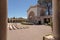 Open seating and ornate building with pillars of the Spreckels O