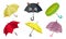 Open Shaped Bright Umbrellas for Rainy Weather Protection Vector Set