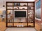 Open shelves in the interior in loft style with a TV. 3d