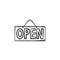Open sign drawn outline doodle icon.
