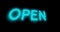 Open sign in glowing neon and illuminated at a store entrance - 4k