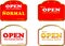 Open sign set of business labels factory outlet vintage