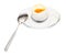 Open soft-boiled white egg and spoon in egg cup