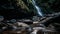 Open space made of stone on a stream with waterfall for product presentation and advertising