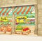 Open supermarket with Fruites and Vegetables inscription.