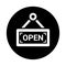 Open, tag, label, offer icon. Black vector sketch