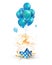 Open textured gift box with number 2 flying on balloons. Greeting for second anniversary isolated vector design elements