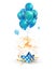 Open textured gift box with number 2 flying on balloons. Greeting for second anniversary isolated vector design elements. Two