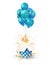 Open textured gift box with number 4 th flying on balloons. Four years celebrations. Greeting of fourth anniversary