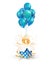 Open textured gift box with number 6 th flying on balloons. Six years celebrations. Greeting of sixth anniversary