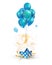 Open textured gift box with number 7 th flying on balloons. Seven years celebrations. Greeting of seventh anniversary isolated