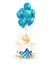 Open textured gift box with number 9 th flying on balloons. Nine years celebrations. Greeting of ninth anniversary
