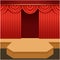 Open theater scene with red curtain and fashion podium.