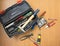 Open toolbox, small portable vice screwdriver tools for repair