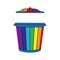 Open trash can in the form of a rainbow.