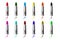 Open tubes of lipstick in different colors, isolated on a white background. Women`s cosmetics and fashion background.