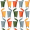 Open waste bins for separate waste collection.Waste recycling and clean land conservation concept.Vector seamless pattern in flat