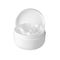 Open white cream bottle on white background isolated close up, moisturizing hand, face or body cream plastic round jar