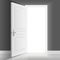 Open white entrance door. Business success vector concept background